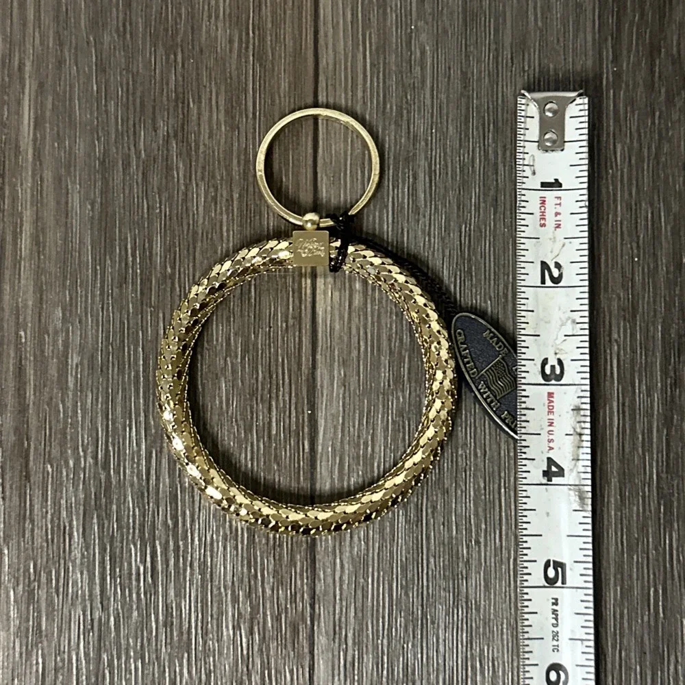Whiting & Davis Keychain Ring Gold Mesh Original Tag Loop Key Ring USA Vintage